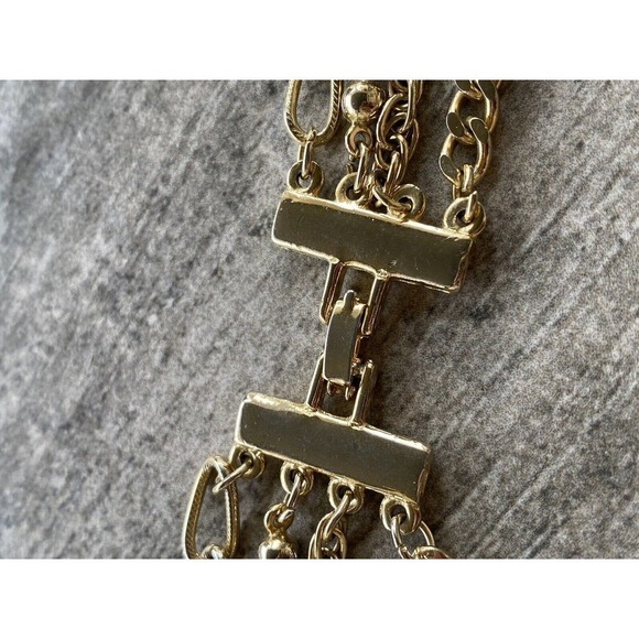 Necklace Multi Strand Gold Tone Vintage Fold Over Clasp Chains - Picture 6 of 6